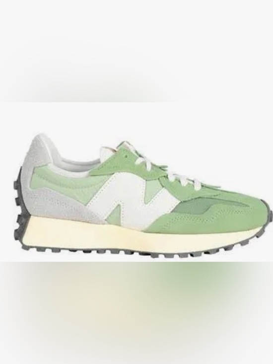 New Balance Shoes - New Balance 327 Lime Green Suede Mesh Sneaker with Cream Accents and White Laces